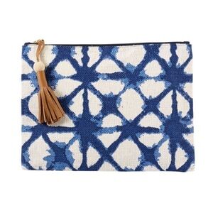 Mud Pie Blue tie dye Jute envelope Clutch